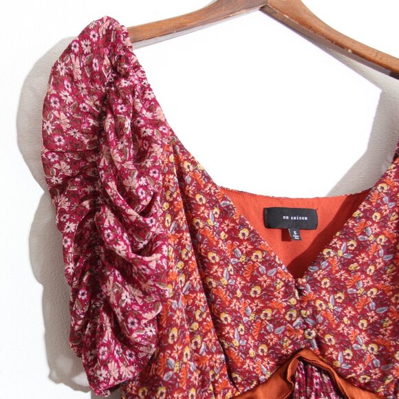 En Saison Affectionate Love Plum Purple Floral Print Ruffled Midi Dress Pleated - Picture 8 of 13